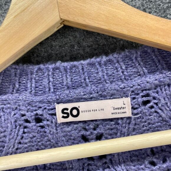 SO Sweater Pullover Women L Large Blue Knit Geometric Long Sleeve Round Neck - Picture 5 of 9